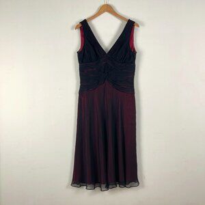 Adrianna Papell Size 10 party dress, sheer black with red lining underneath, EUC
